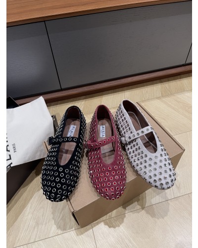 Alaia 알라이아 스웨이드 스톤 발레리나 플랫 (+3color)