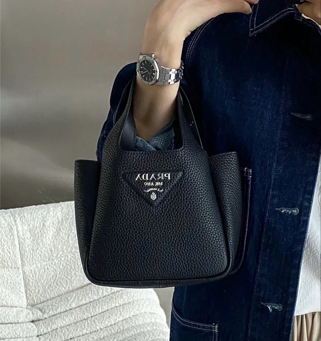 PRADA Vitella Dino Hobo Bag(+2size)