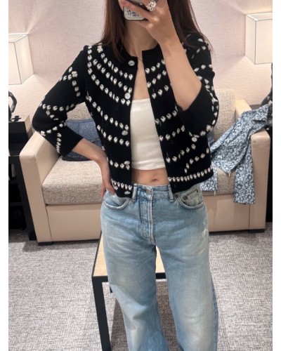 CHANEL 샤넬 cc진주 프린팅 캐시미어 가디건