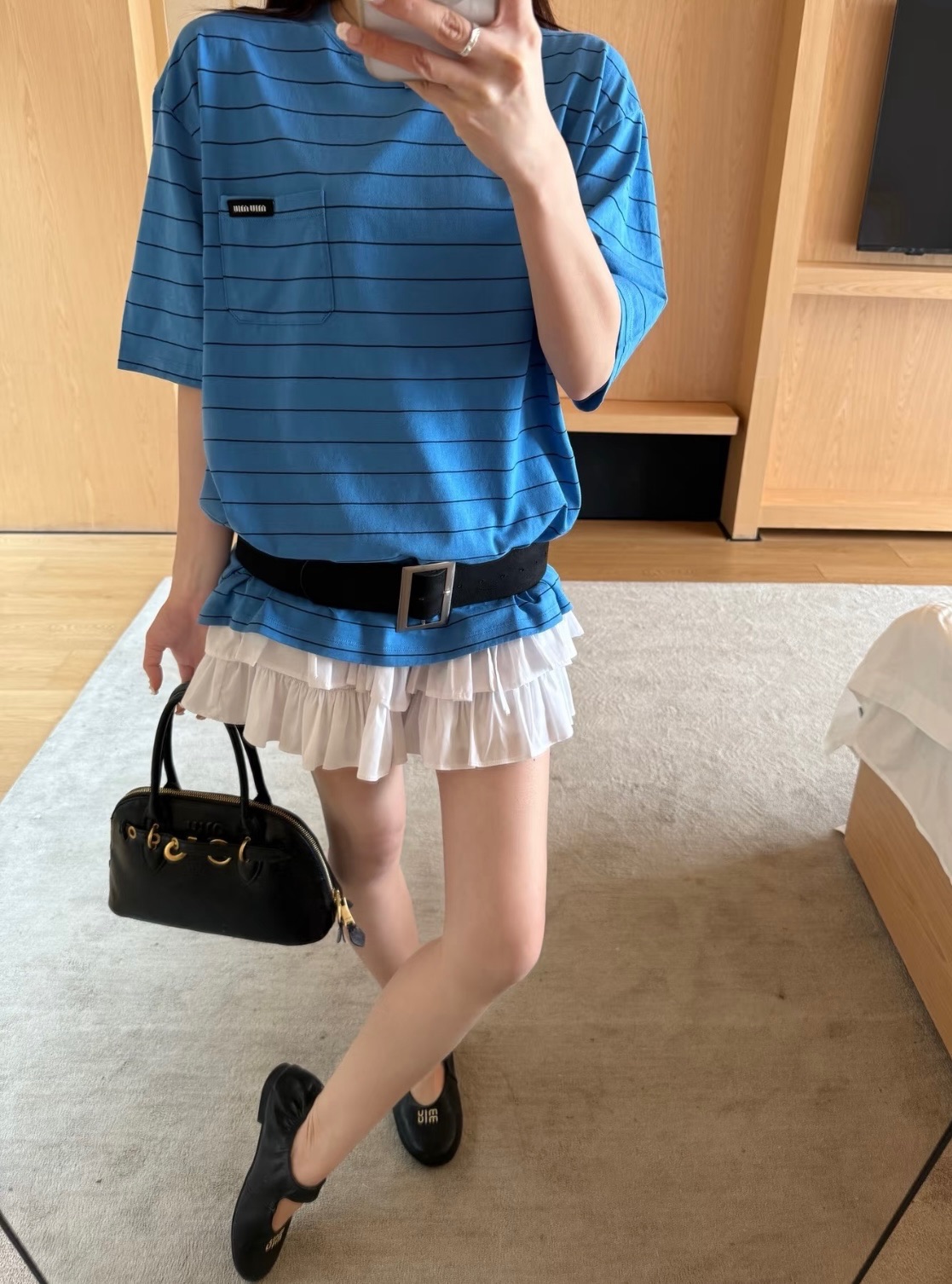 Miumiu 미우미우 스트라이프 오버 반팔티