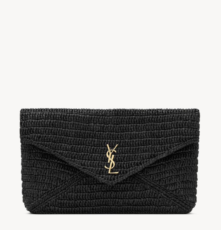 [SAINT LAURENT-생로랑] 라피아 소재의 CASSANDRE 라지 엔벨로프 파우치