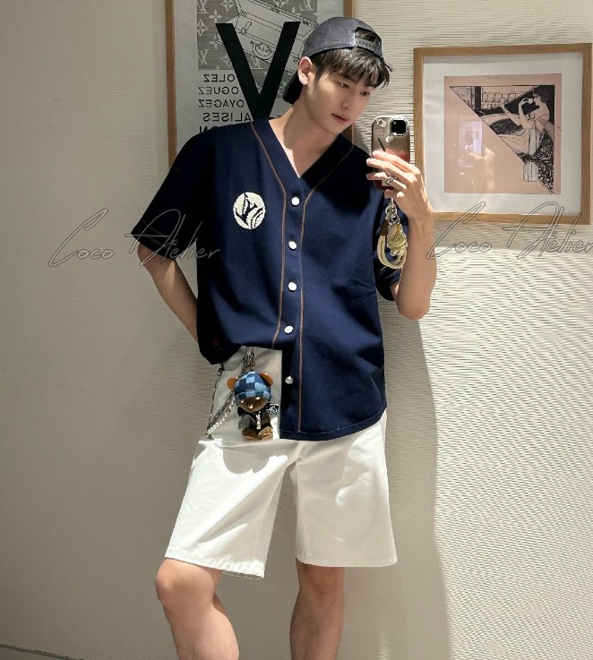 LV 루이비통 베이스볼 자수 니트 반팔 셔츠 (남녀공용)