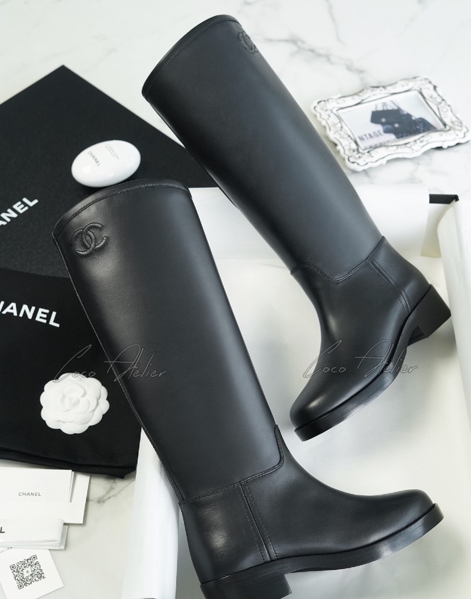 CHANEL 샤넬 cc 로고 롱 부츠