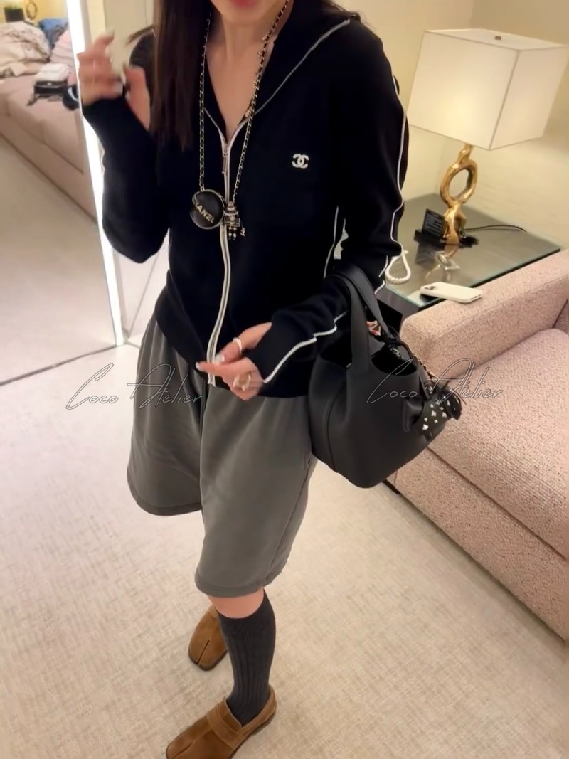 CHANEL 샤넬 니트 후드 집업