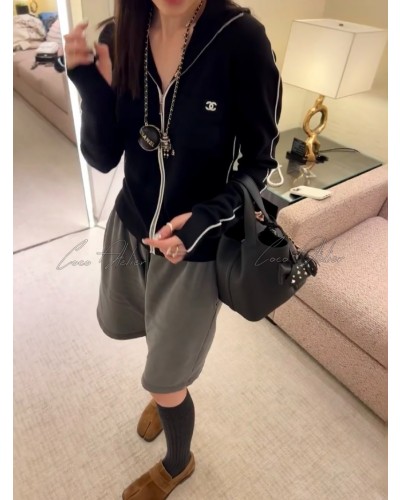 CHANEL 샤넬 니트 후드 집업