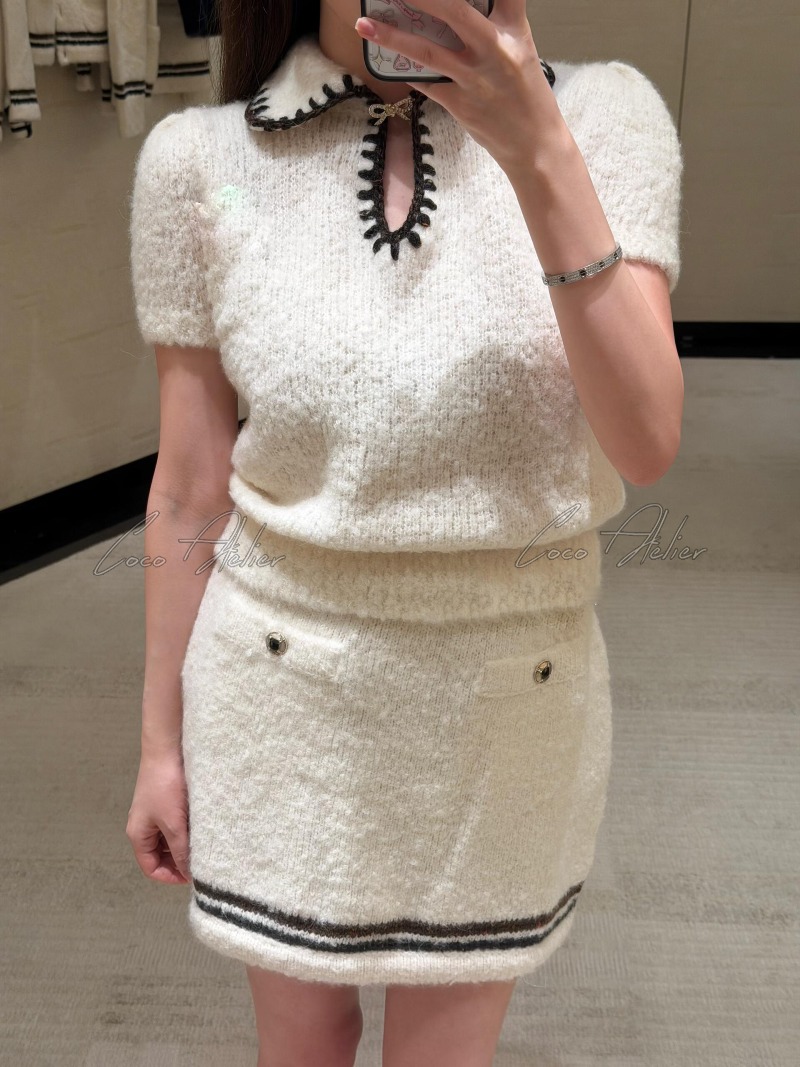 CHANEL 샤넬 캐시미어 알파카 반팔 pk 니트