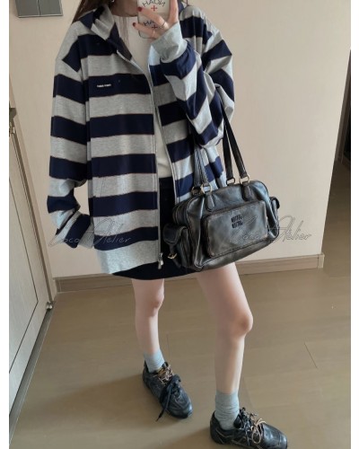 Stripe hooded zip-up