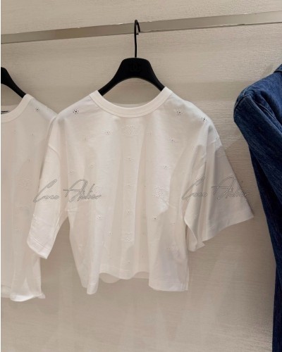 cc embroidered crop t-shirt(+3color)