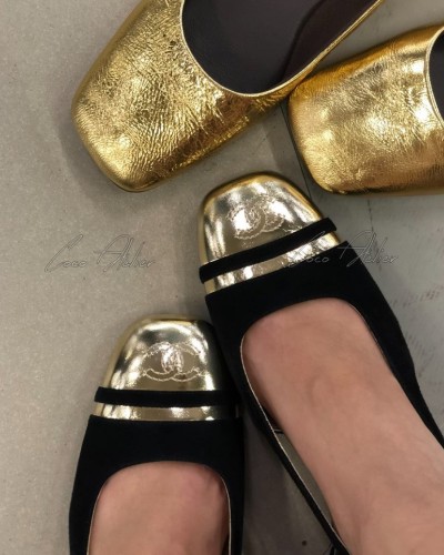 cc gold sling-back shoes